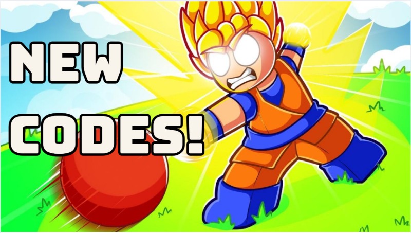 Hình ảnh quảng bá NEW CODES! với nhân vật Dragon Ball cầm bóng.