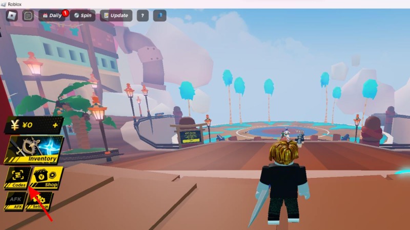 Màn hình chính game với menu mở mã code và cài đặt.