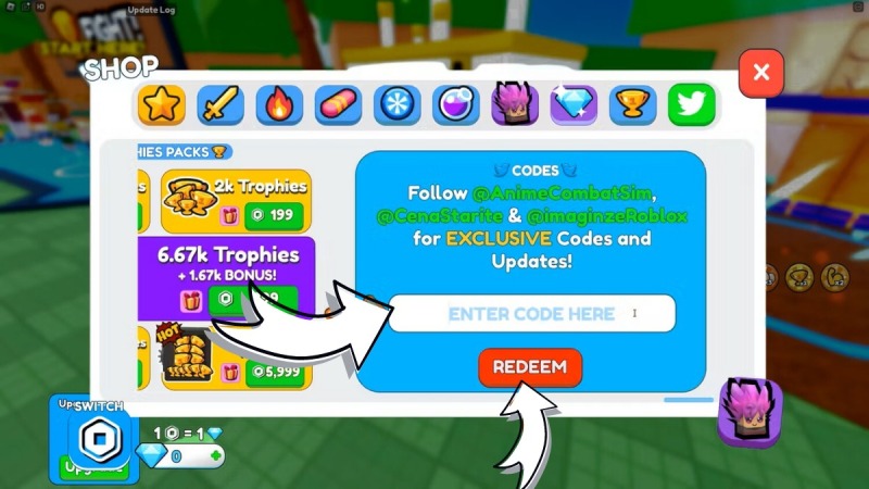  Màn hình nhập code và cửa hàng bán Trophy
