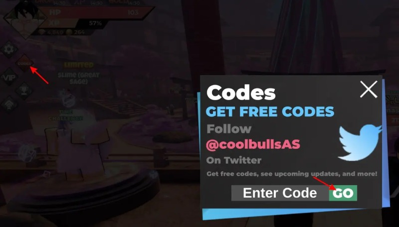 Hộp thoại nhập code từ Twitter của nhà phát triển @coolbullsAS