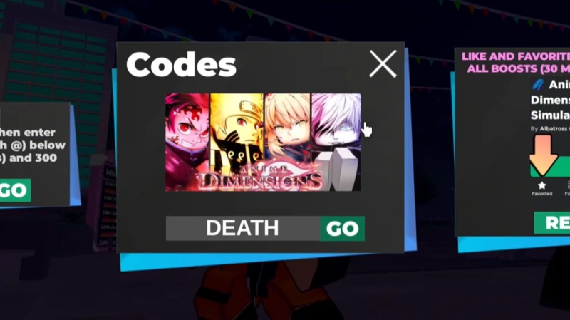 Mã code DEATH trong khung nhập code của Anime Dimensions