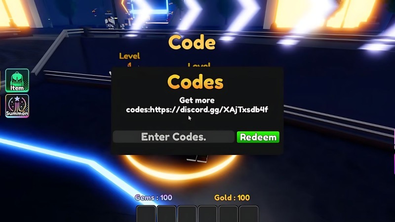 Giao diện nhập mã code trong game Anime Fantasy