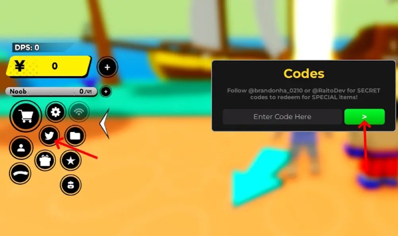 Nhấn vào biểu tượng Twitter bên trái để mở khung nhập code game