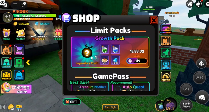Gói vật phẩm giới hạn “Growth Pack” gồm trái huyền thoại và đá nâng cấp