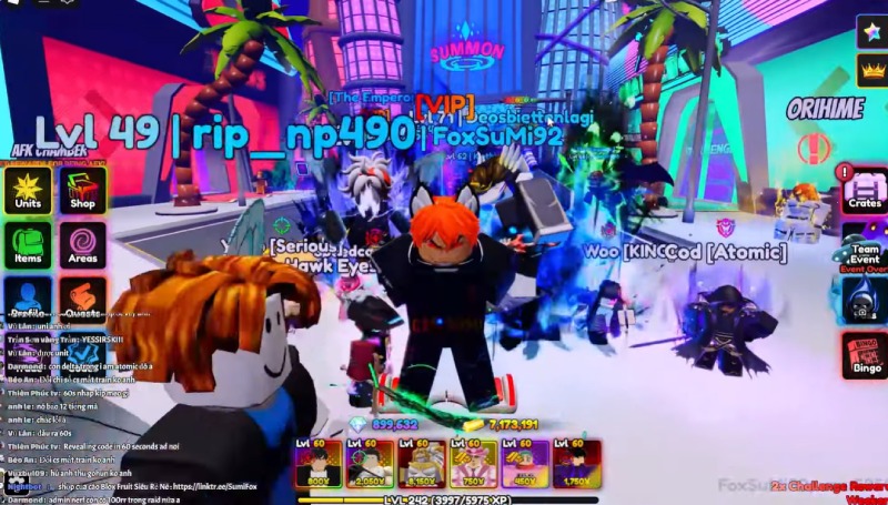 Giao diện chính trong game Anime Reborn với nhiều người chơi đang online