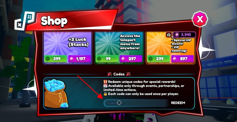 Khung nhập giftcode có biểu tượng túi quà và nội dung hướng dẫn sử dụng mã
