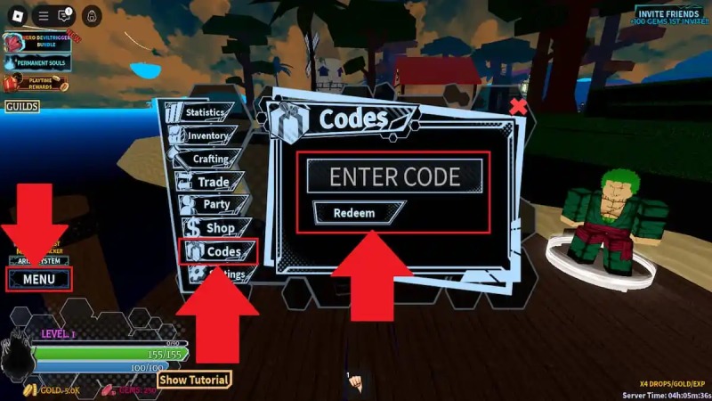 Hướng dẫn nhập mã code trong giao diện game Anime Spirits