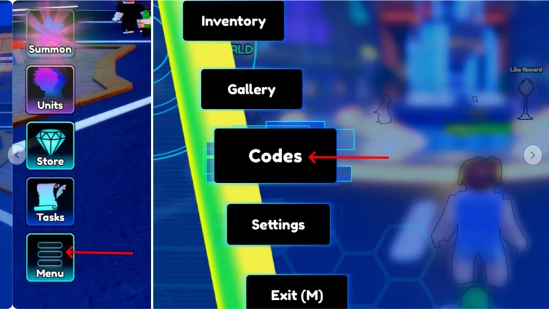 Cách truy cập mục nhập code từ menu trong Anime Switch