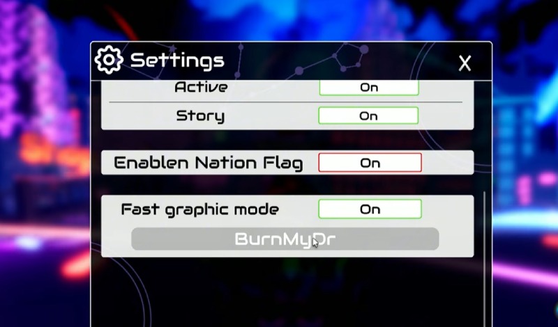 Nhập mã code 'BurnMyDr' trong phần Settings