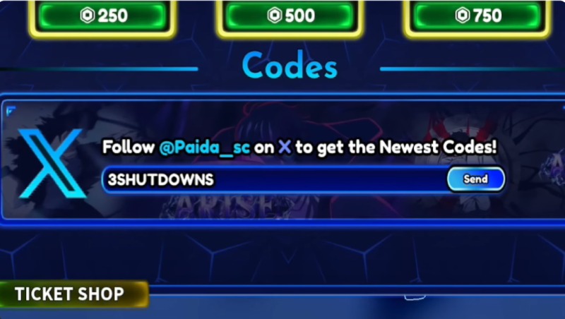 Giao diện nhập code "3SHUTDOWNS" để nhận phần thưởng từ sự kiện.