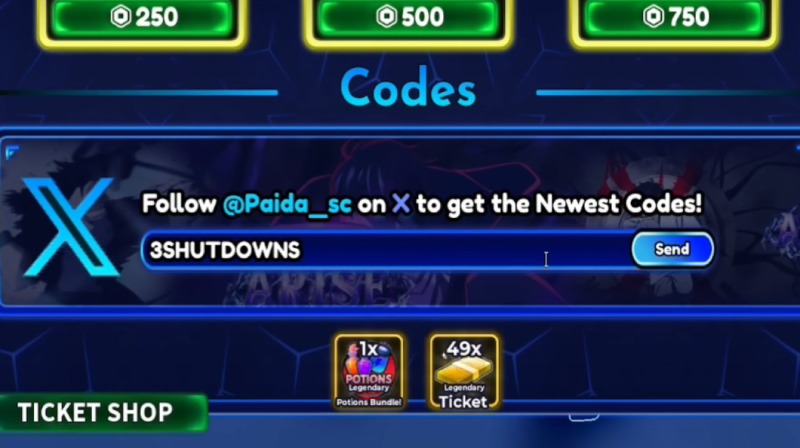 Nhập code nhận 49 vé Legendary và 1 gói potion trong Arise Crossover.