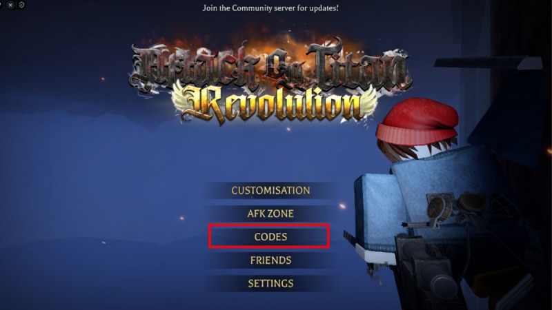 Chọn mục “CODES” trong menu chính để nhập giftcode trong game AoT Revolution.