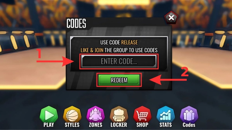 Giao diện nhập mã code và nhấn redeem để nhận quà