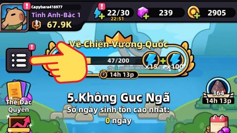 Giao diện chính game Capybara Go và cách mở menu.