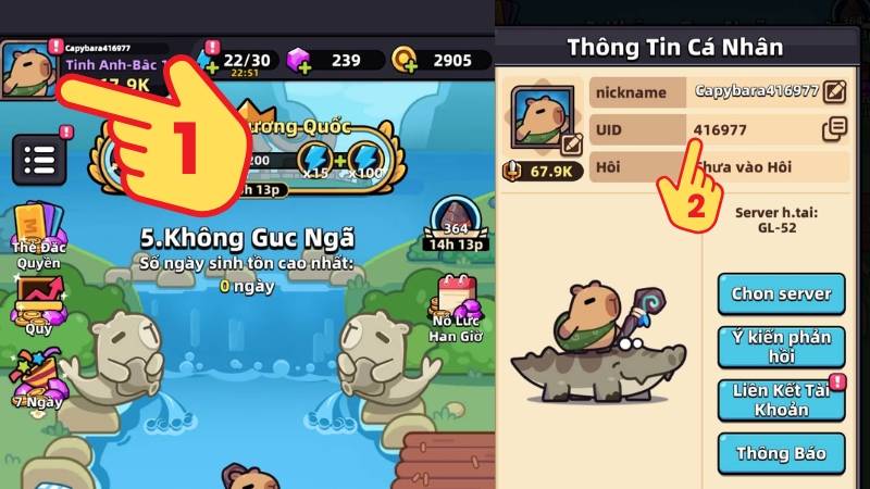 Hướng dẫn xem UID và thông tin cá nhân trong Capybara Go.