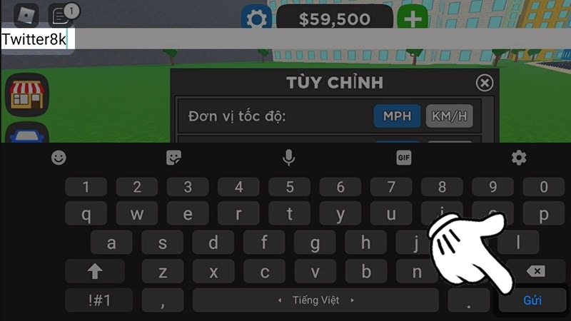 Nhập mã “Twitter8k” bằng bàn phím trong gam
