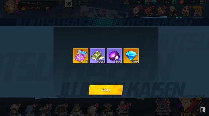 Chi tiết phần thưởng nhận được từ mã quà tặng trong game