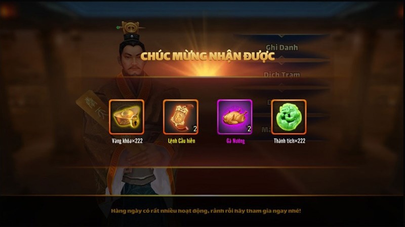 Màn hình thông báo nhận quà từ code trong game.