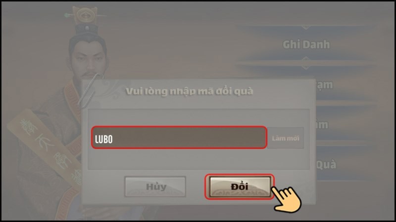 Chọn mục Mã Đổi Quà trong giao diện game.