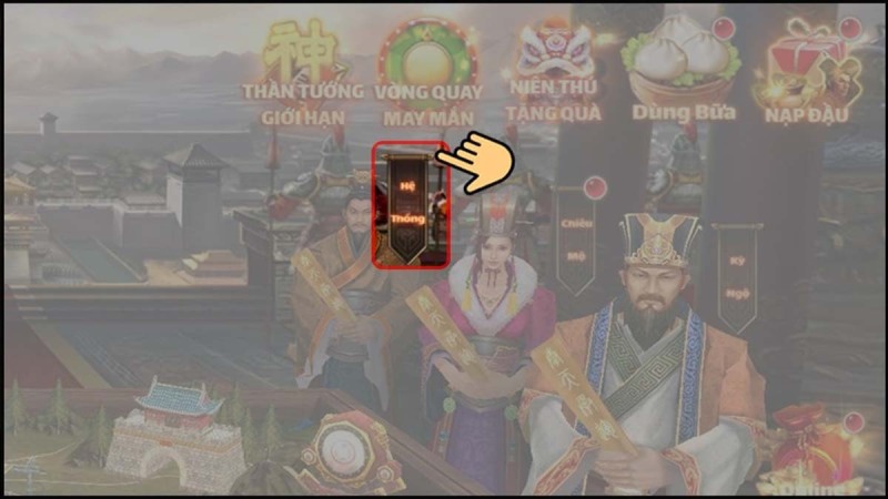 Giao diện chọn mục Hệ Thống trong game.