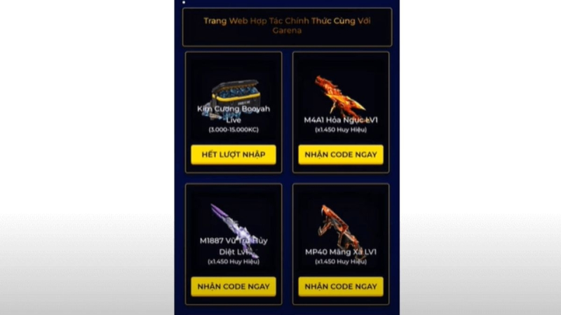 Nhận code các vũ khí hiếm như M4A1, MP40, M1887 tại trang dailodanhvong.vn