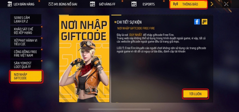 Chỉ nhập giftcode Free Fire trong game để đảm bảo an toàn cho tài khoản