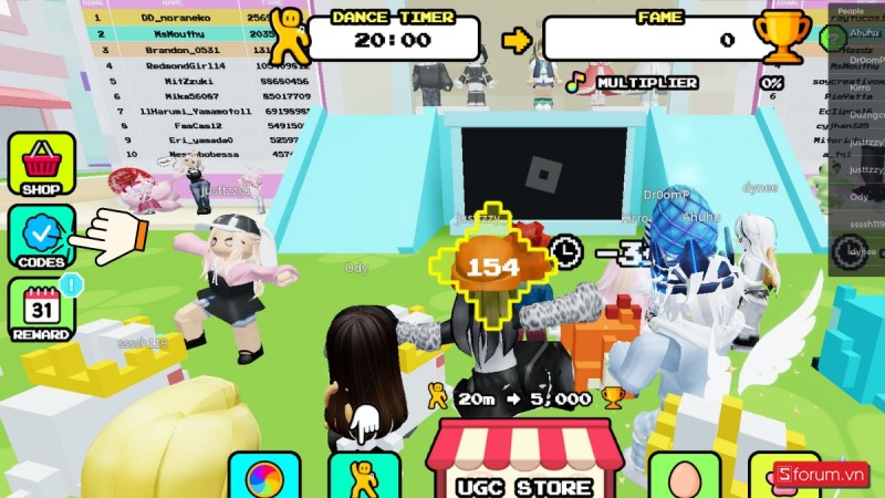 Giao diện chính của người chơi trong game Dance For UGC