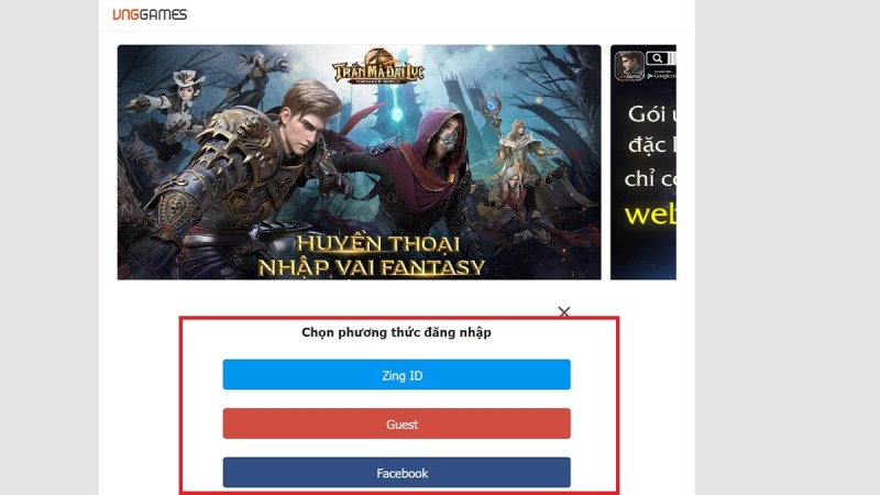 Giao diện chọn phương thức đăng nhập vào trang code