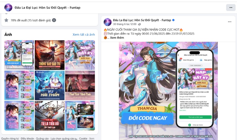 Fanpage chính thức cập nhật sự kiện đổi code cực hot từ Funtap