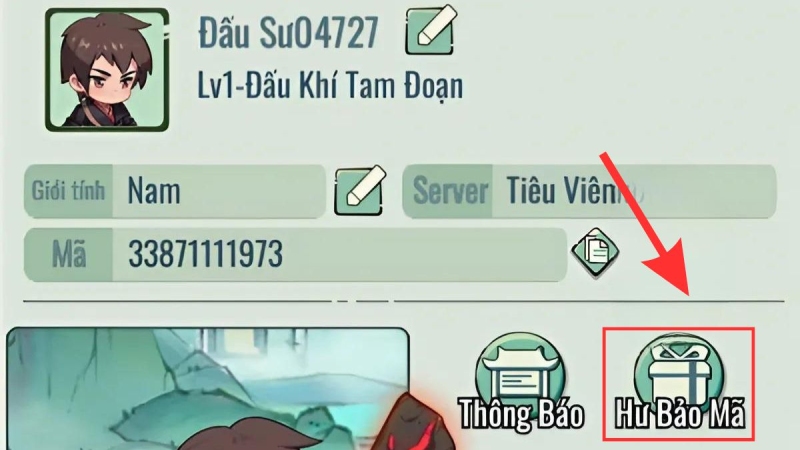  Bấm vào nút “Hứ Bao Mã” để nhập mã code đổi thưởng