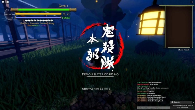 Giao diện trong game Demon Slayer RPG 2 trên Roblox