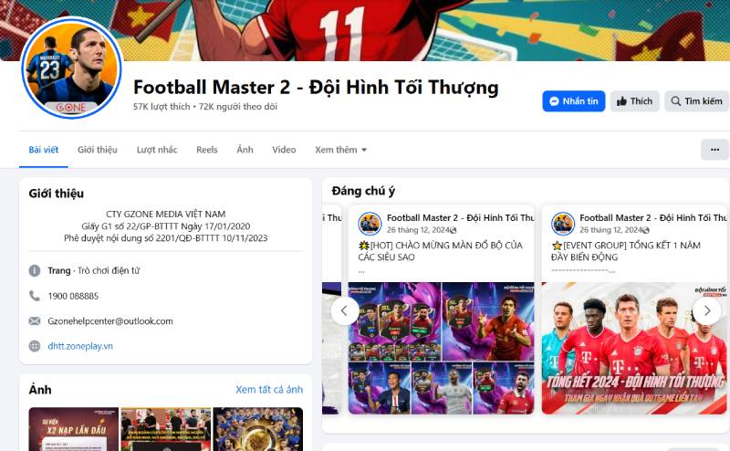 Trang fanpage chính thức của Football Master 2.
