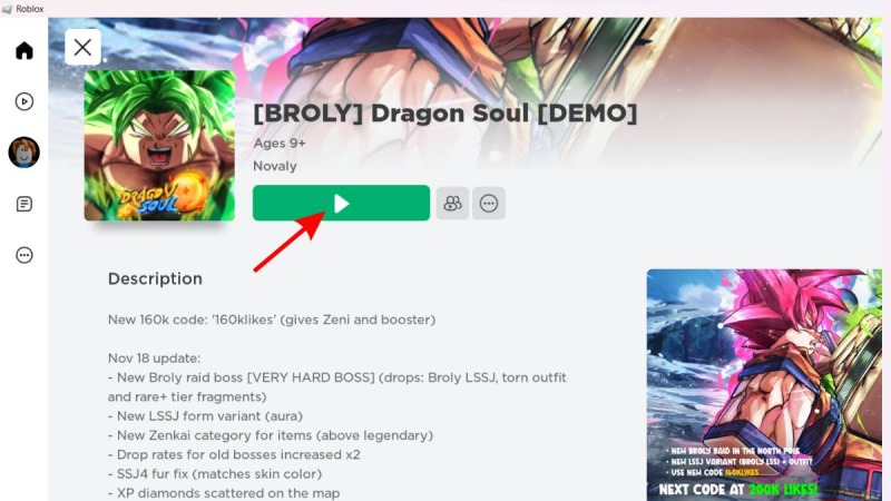 Trang game [BROLLY] Dragon Soul [DEMO] trên Roblox