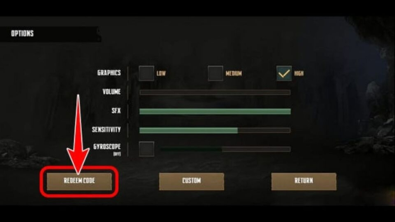 Menu cài đặt game hiển thị mục “Redeem Code” cho phép nhập giftcode nhận thưởng