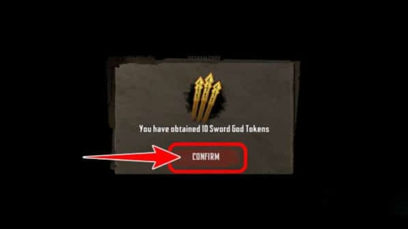 Thông báo phần thưởng khi đổi code thành công, nhận được 10 Sword God Tokens