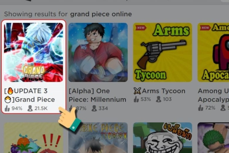 Chọn game Grand Piece Online trong roblox