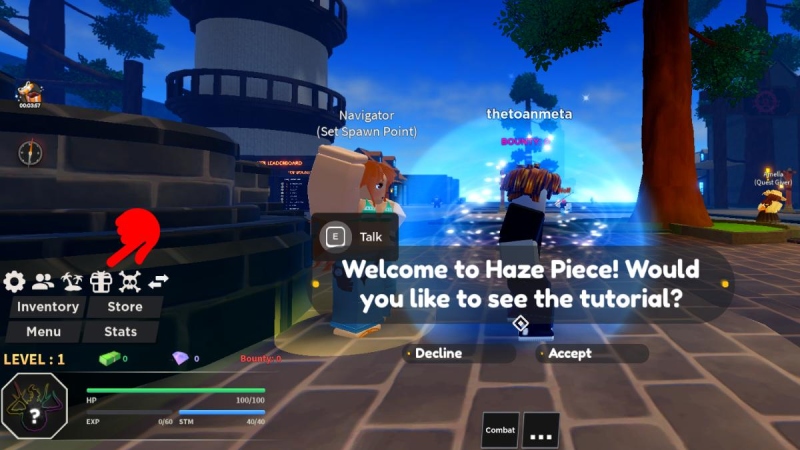 Vào mục Store để nhập code trong game Haze Piece