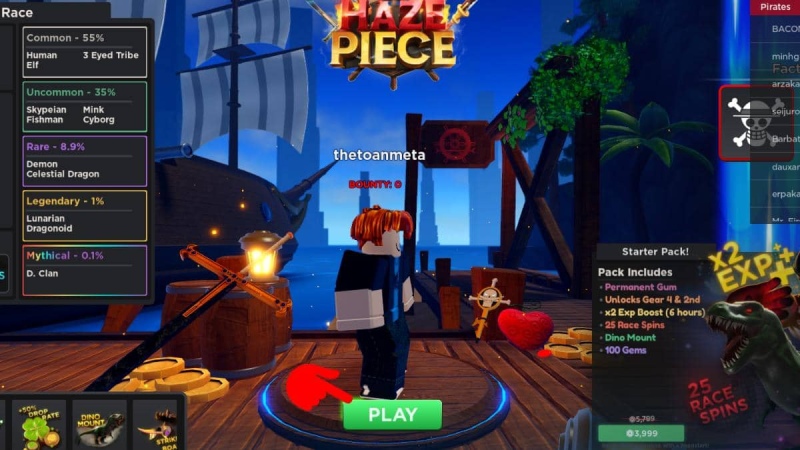 chọn nhân vật chơi game trong Haze Piece