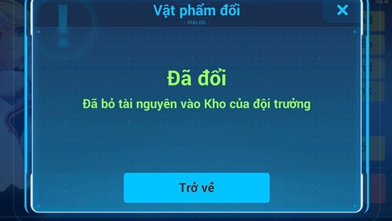 Giao diện khi nhận quà từ code thành công