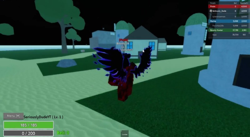  Nhân vật game Roblox có cánh đen đang di chuyển trong đêm