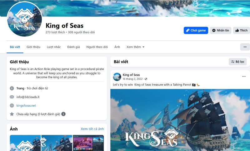 Trang Facebook chính thức của game King of Seas