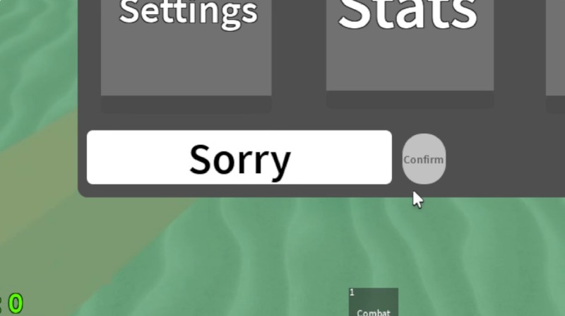 Giao diện nhập mã code với dòng chữ "Sorry" trong game Roblox.