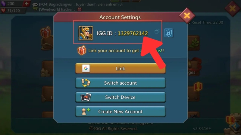 IGG ID được hiển thị tại phần cài đặt tài khoản của người chơi