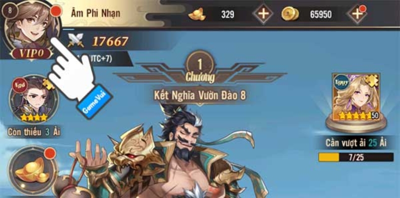 Nhấn vào avatar góc trái để truy cập thông tin tài khoản người chơi