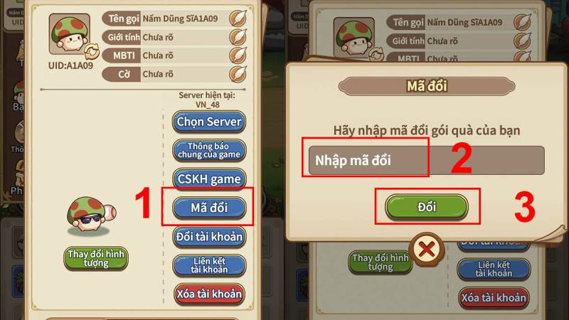 Hướng dẫn nhập mã đổi quà trong Nấm Lùn Tiến Lên