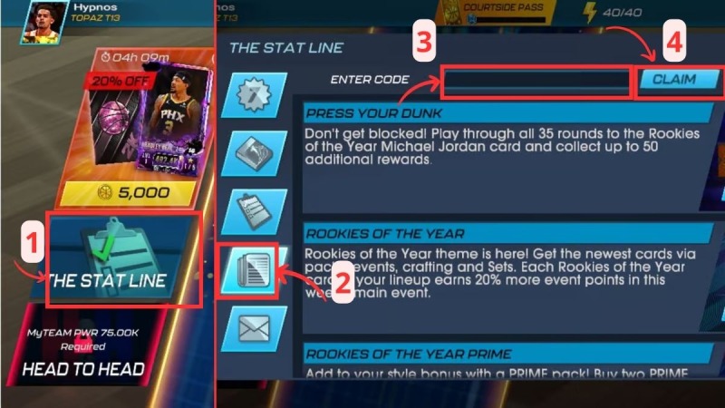 Hướng dẫn từng bước nhập code trong phần "The Stat Line"