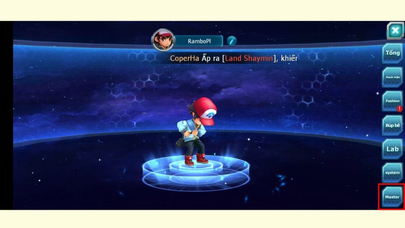 Giao diện nhân vật trong game và chọn mục master