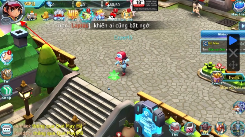 Chọn biểu tượng nhân vật ở góc trái màn hình