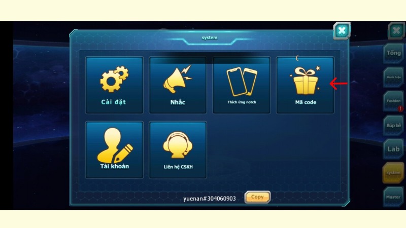 Mở hộp thoại và chọn Mã Code
