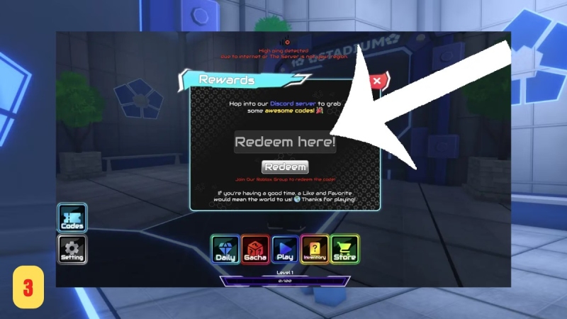 Khung nhập code trong mục Rewards, có nút Redeem để nhận quà